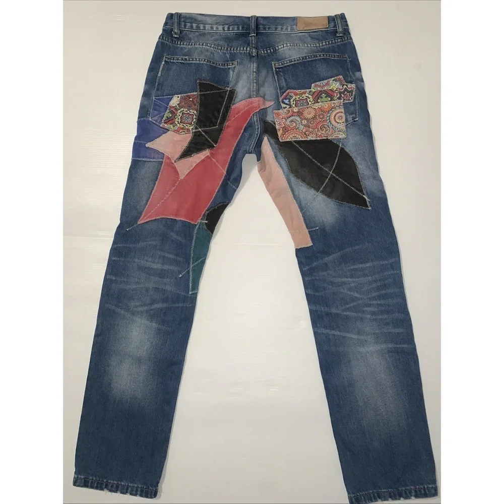 MNML Patchwork Jeans Mens 34x31 Embroidered Distressed Unisex Streetwear